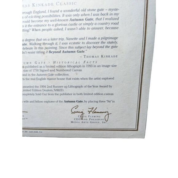 Thomas Kinkade 1998 1st addition of " Beyond Autom Gate. - Picture 7 of 8